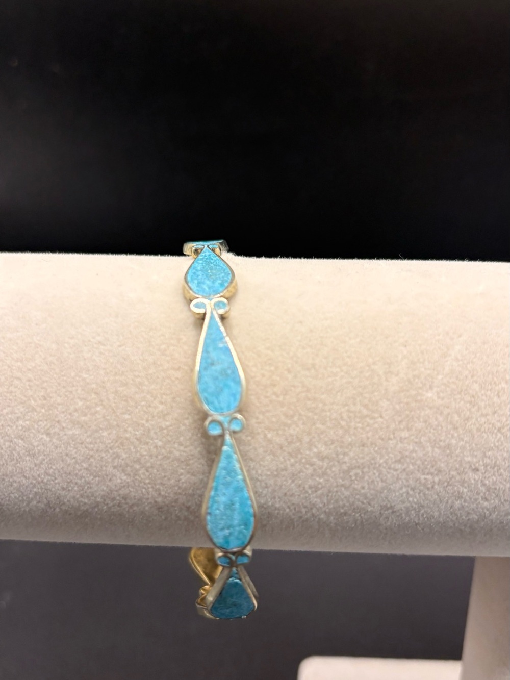Vintage Mexico 925 Sterling Turquoise Inlay Link Bracelet Eagle Mark - Picture 6 of 8